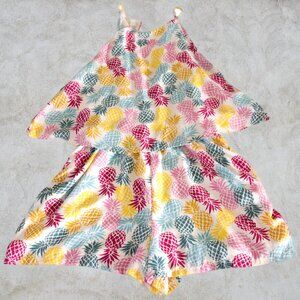 Finn & Grace Sleeveless with Shorts Tropical Pineapple Romper Elastic Waistband